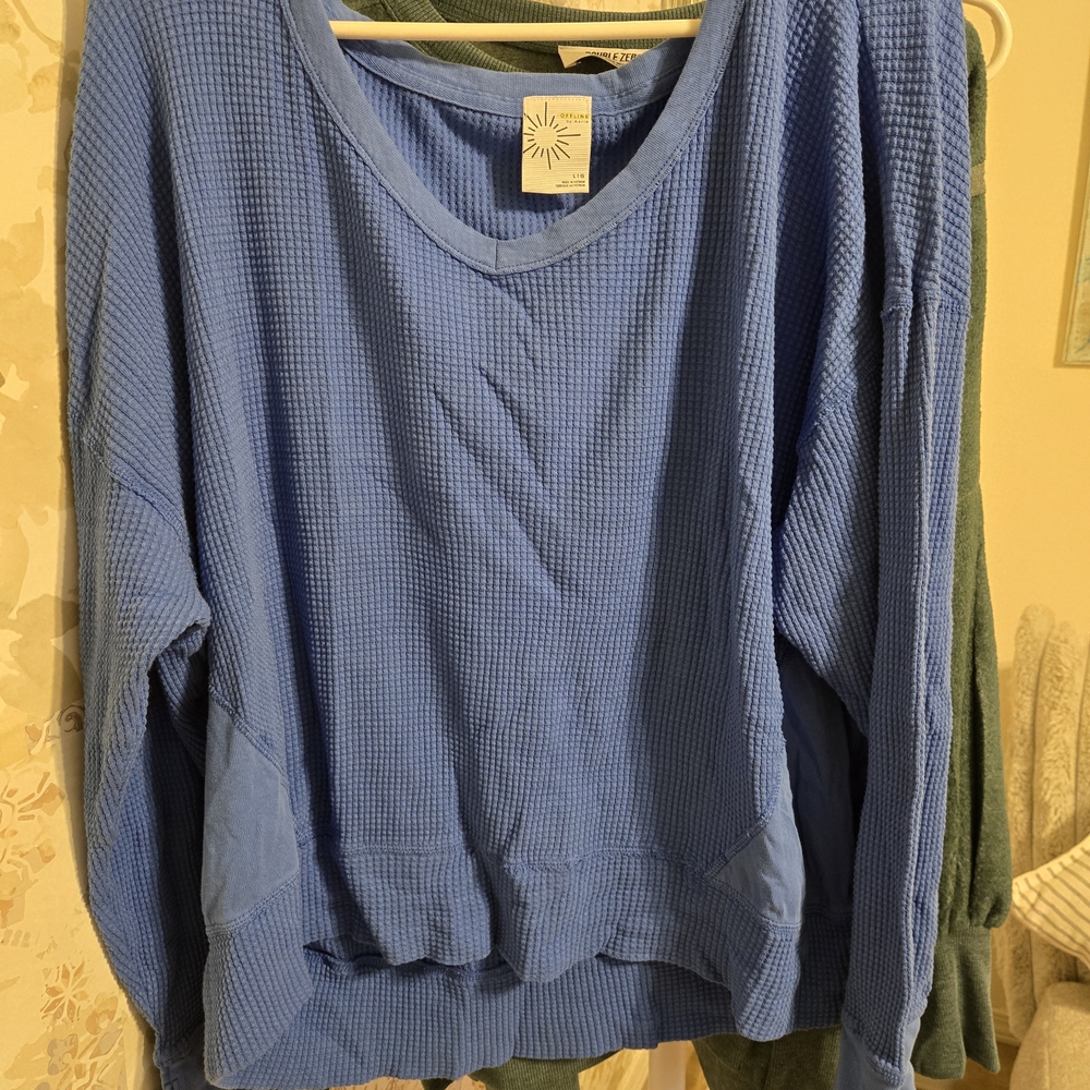 aerie Long Sleeve Waffle Knit Top in Blue